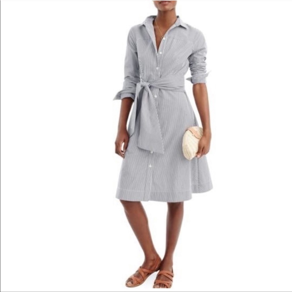 NWT Navy Blue Striped Shirt Dress with a tie waist